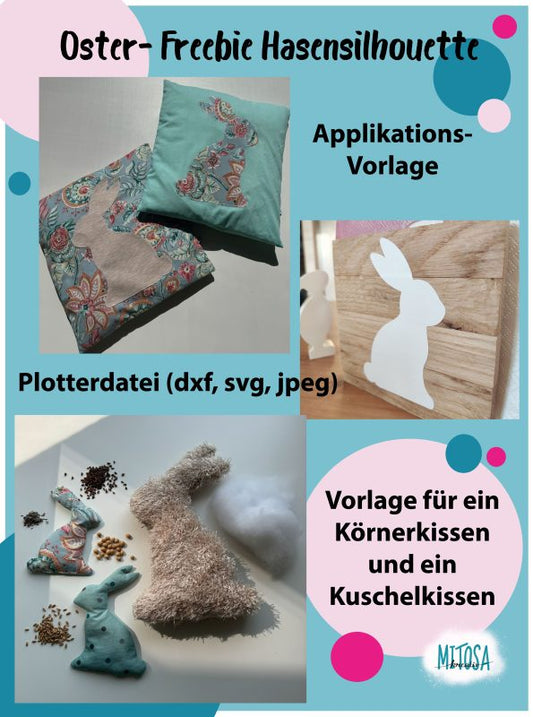 Titelbild Freebie Oster-Hasensilhouette: Plotterdatei, Applikationsvorlage, Körnerkissen und Kuschelkissen