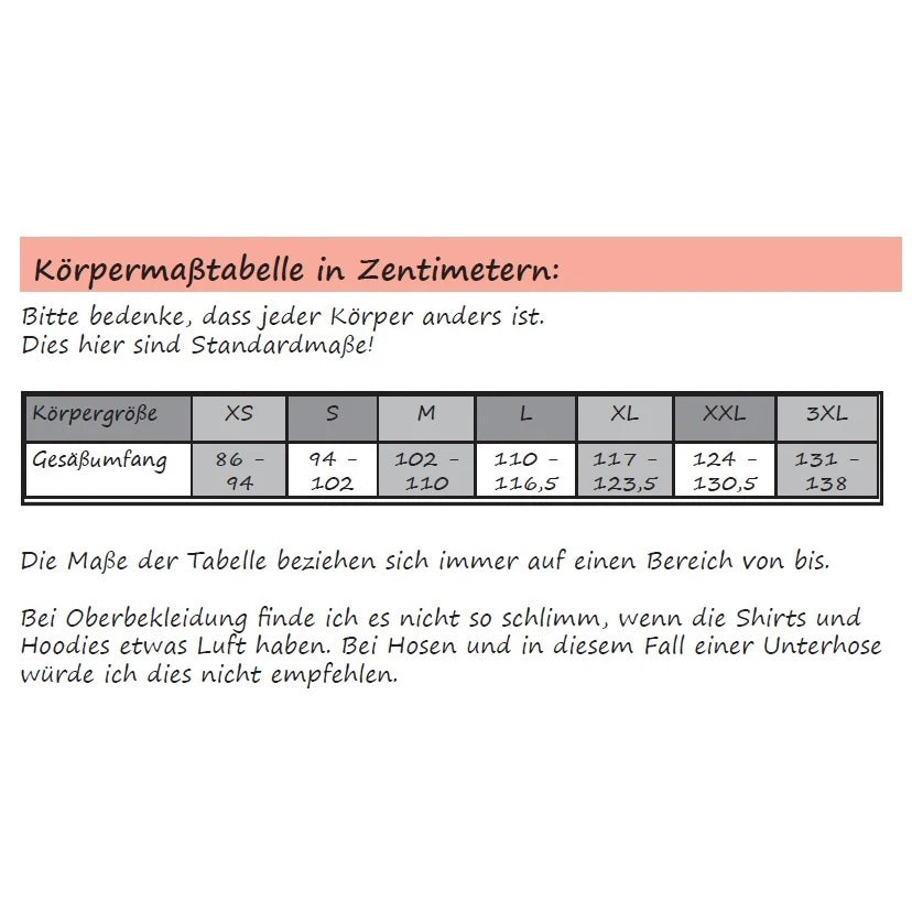 Herren Schlüppi Schnittmuster – Körpermaßtabelle zum Ermitteln der passenden Größe (Gr. XS–3XL)