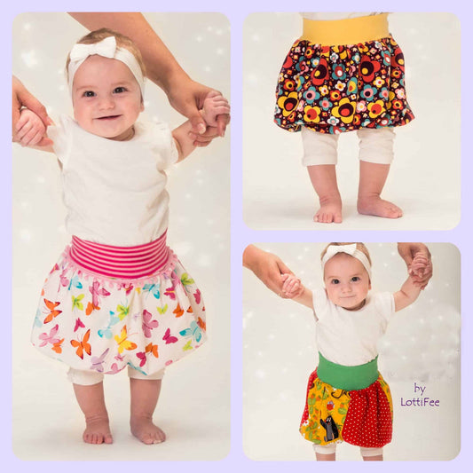 Ballonrock Plusterblume Schnittmuster – Collage mit Babys und Kleinkindern in bunten Ballonröcken (genähtes Designbeispiel)