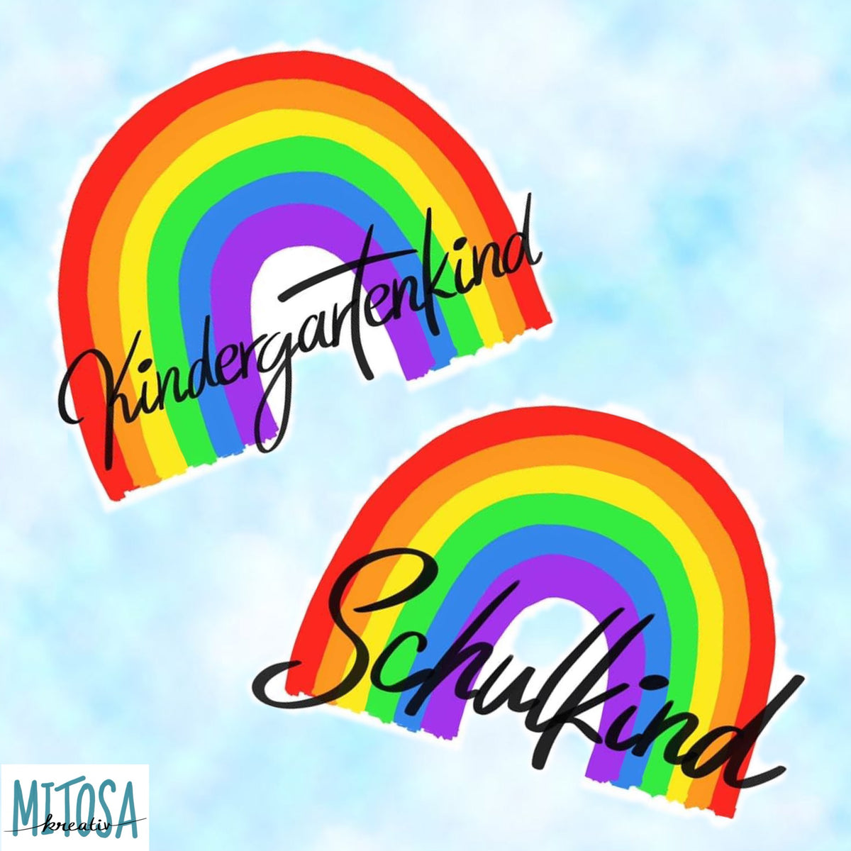 Freebie Plotterdatei Schulkind und Kindergartenkind mit Regenbogen