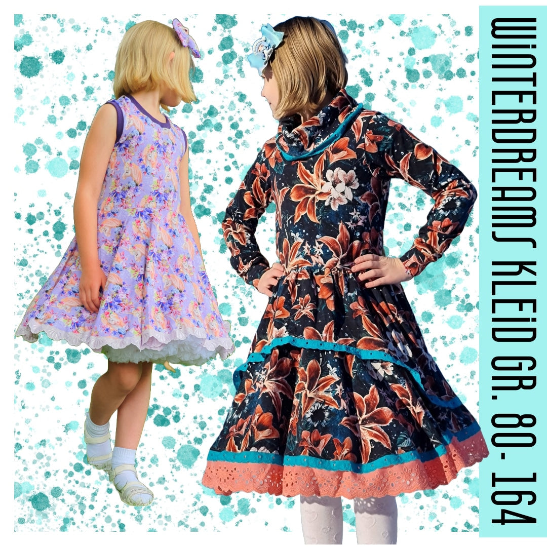 WinterDreams Kleid – Schnittmuster Mädchen Gr. 80–164, Titelbild des Schnittmusters von MiToSa-Kreativ