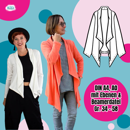 Zipfeljacke Sue – Schnittmuster Damen Jacke Gr. 34–58, Titelbild des Schnittmusters von MiToSa-Kreativ