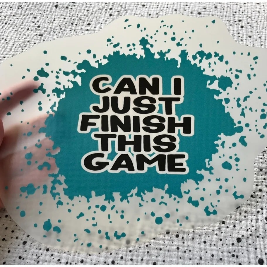 Bügelbild finish this game mit Gaming-Motiv