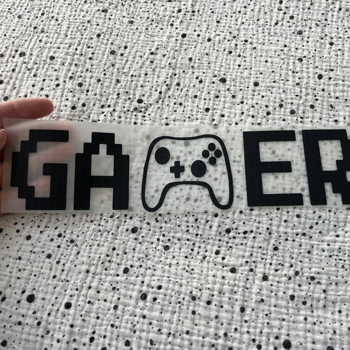Bügelbild GAMER groß in Schwarz für helle Textilien