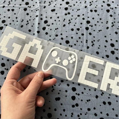 Bügelbild GAMER groß in Weiß für dunkle Textilien