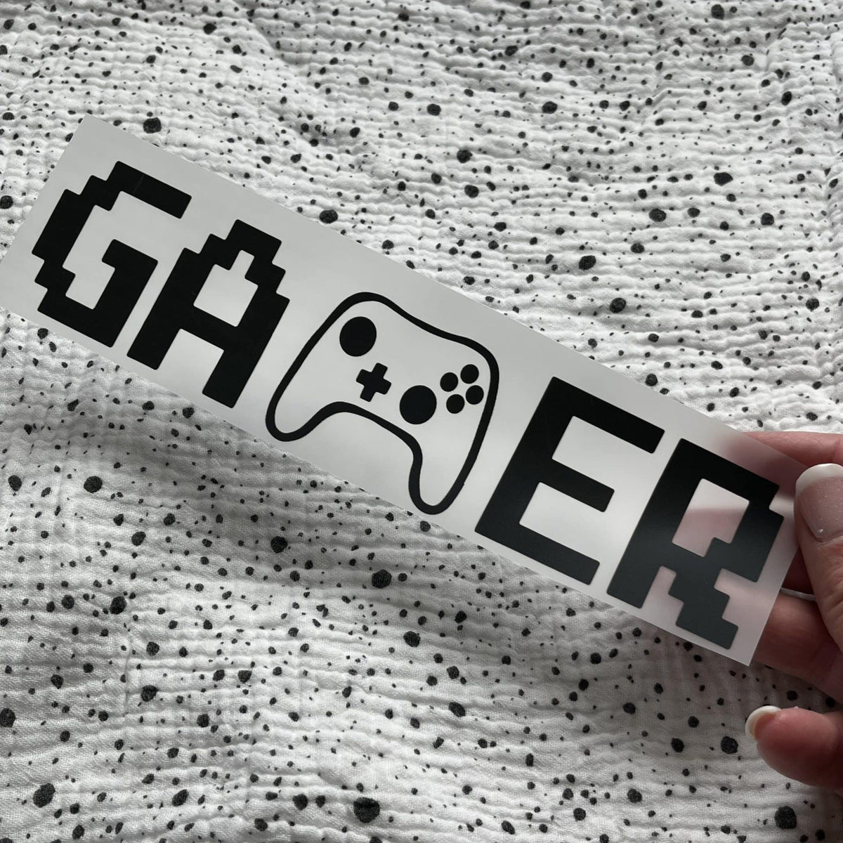 Bügelbild GAMER klein in Schwarz für helle Textilien
