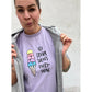 Bügelbild ice cream solves everything auf einem lila Shirt getragen (Beispielbild)