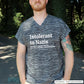 Bügelbild Intolerant to Nazis groß in Weiß auf einem gestreiften Herren-Shirt mit V-Ausschnitt (Beispielbild, Textil nicht enthalten)