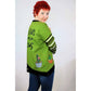 Bügelbild Kaktus Emmi auf einer grünen Jacke mit gestreiften Ärmeln (Beispielbild)