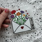 Bügelbild Love Letter – Briefumschlag mit Blumenstrauß und Schriftzug „Send Love“