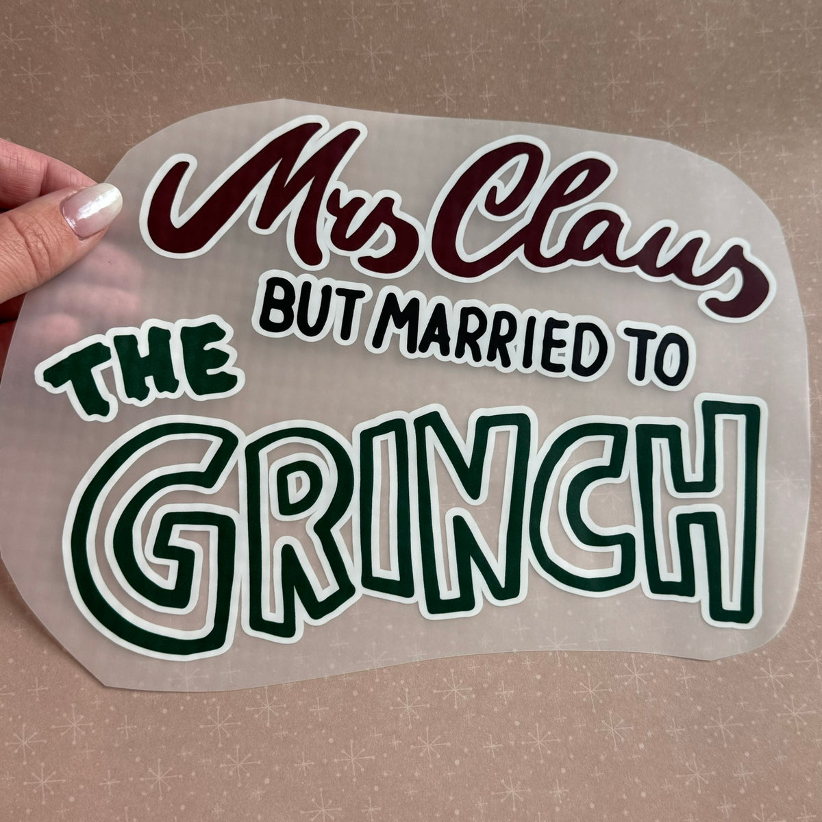 Bügelbild Mrs Claus mit frechem Weihnachtsspruch