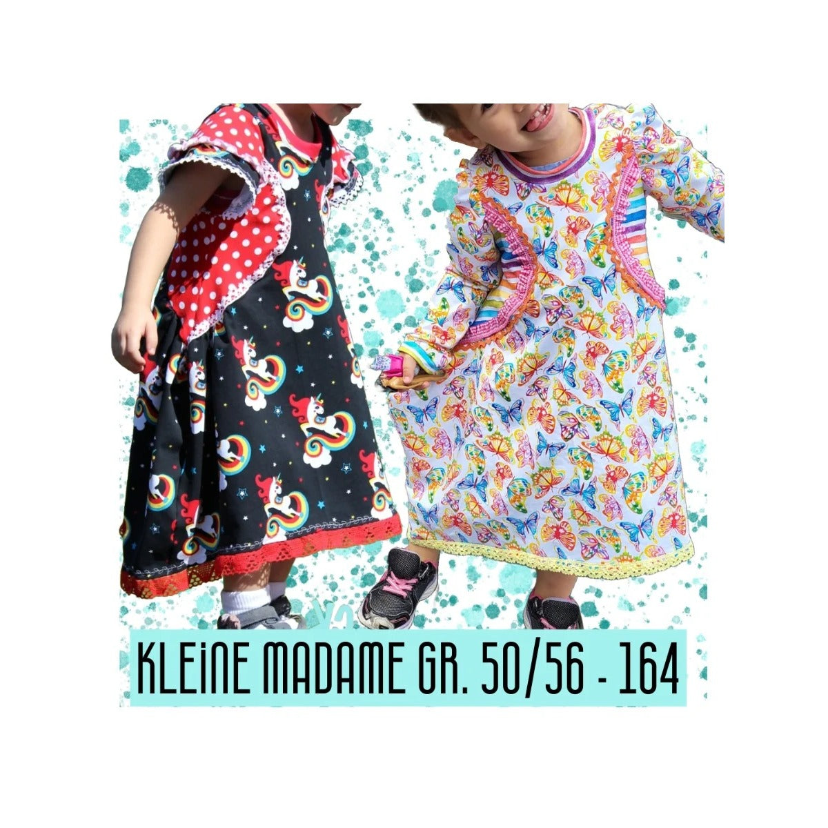 Kleid kleine Madame Schnittmuster – Collage mit verschiedenen Kleidern kleine Madame (genähtes Designbeispiel)