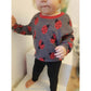 Oversized Pulli Schnittmuster Kinder – grauer Pulli mit Marienkäfer-Print und rotem Bündchen