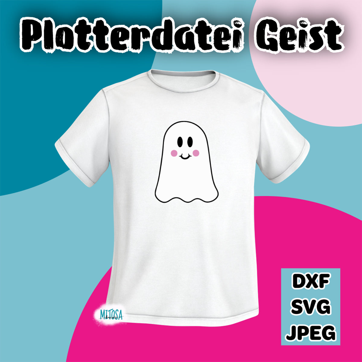 Plotterdatei Freundlicher Geist – Geistermotiv mit Gesicht auf einem weißen T-Shirt