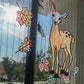 Herbstgrüße Plotterdatei – Reh und Herbstblätter als Fensterbild, von der Sonne durchleuchtet