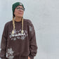 Herbstkind Plotterdatei – weißer Plot auf braunem, gesprenkelt gebleichtem Sweater mit Blättern auf den Ärmeln, dazu grüne Mütze mit WOW-MOM-Patch