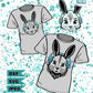 Plotterdatei Sound Bunny Family – Titelbild mit T-Shirt-Mockups und den drei Hasenköpfen mit Kopfhörern, erhältlich als DXF, SVG und JPEG