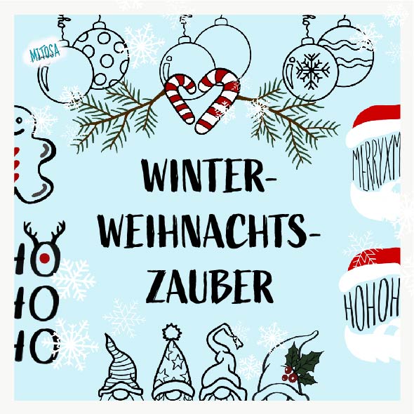 Plotterdatei Winter-Weihnachts-Zauber – Titelbild mit 17 Motiven und Schriftzügen