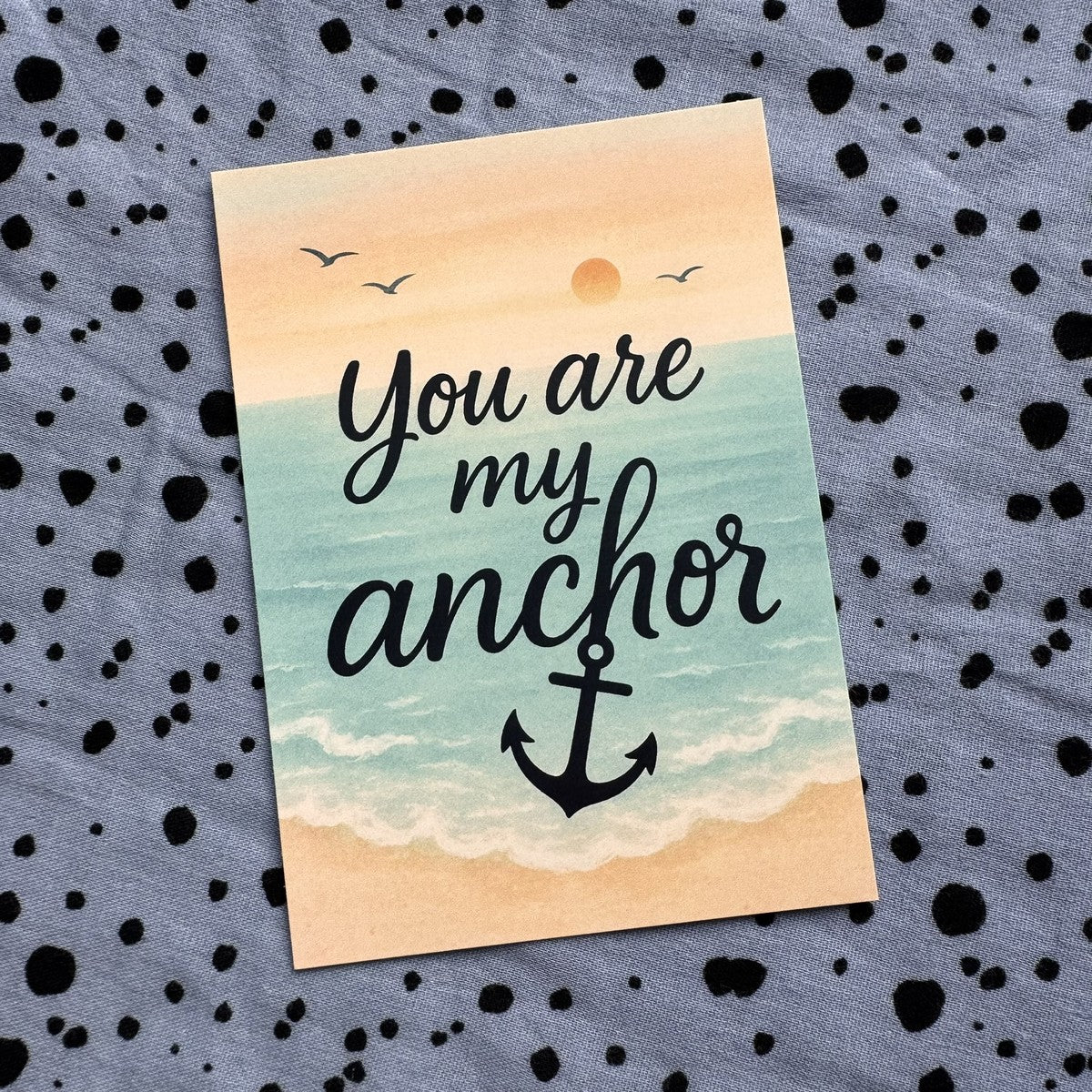 Postkarte You are my Anchor mit Anker am Strand in Aquarelloptik