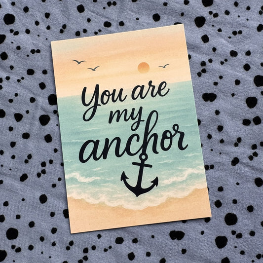 Postkarte You are my Anchor mit Anker am Strand in Aquarelloptik