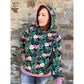 Miss Lottchen – grüner Hoodie mit Blumenprint, rosa Bündchen, Bauchtasche und Kapuze