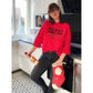 Miss Lottchen – knallrotes Shirt mit weihnachtlichem Spruch-Print und 3/4-Ärmeln, rund gesäumt