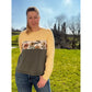 Miss Lottchen – Shirt im Materialmix aus gelb-weißen Streifen, Sonnenblumen-Einsatz und khakifarbenem Unterteil, ohne Kapuze