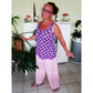 Plisseehose Damen – rosa Plisseehose aus Leinen mit lila Top