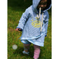 Shabby Asymmetrie Hoodie blau-weiß gestreift mit gelbem maritimem Plott, Kapuze mit dicker Kordel und hellblauem Bündchen, Langarm