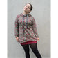 Shabby Asymmetrie Hoodie in Grün mit pink-beerigem Leo-Print, Kapuze mit „cutie“-Kordel, Langarm, Tunika-Länge