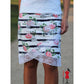 Schnittmuster Shabby Skirt Damen – schwarz-weiß gestreifter Jersey mit Rosenprint und weißer Spitze als Saumabschluss, Vorderansicht