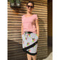Schnittmuster Shabby Skirt Damen – grauer Jersey mit tropischem Tukan-Print und schwarzem Bündchen als diagonaler Saumabschluss, dazu rosa Shirt