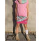 Schnittmuster Shabby Skirt Kids – hellblauer Blumenjersey mit pinkem Bündchen und Kängurutasche im Lagenlook, dazu goldfarbene Stiefeletten