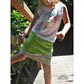 Schnittmuster Shabby Skirt Kids – grüner Jersey mit Bauernhoftier-Print und grau gepunktetem Bündchen im Lagenlook, dazu weißes Einhorn-Shirt