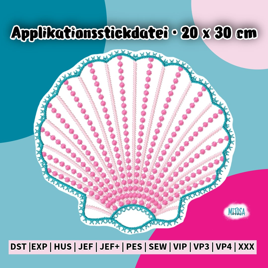Stickdatei Muschel als Sternchen-Applikation für den 20 x 30 cm Rahmen – Titelbild mit der handgezeichneten Venusmuschel