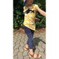 Stickdatei Walfamilie – gelbes One Tip Shirt Kids aus Wolkenjersey mit schwarz-weißem Orca als Applikation