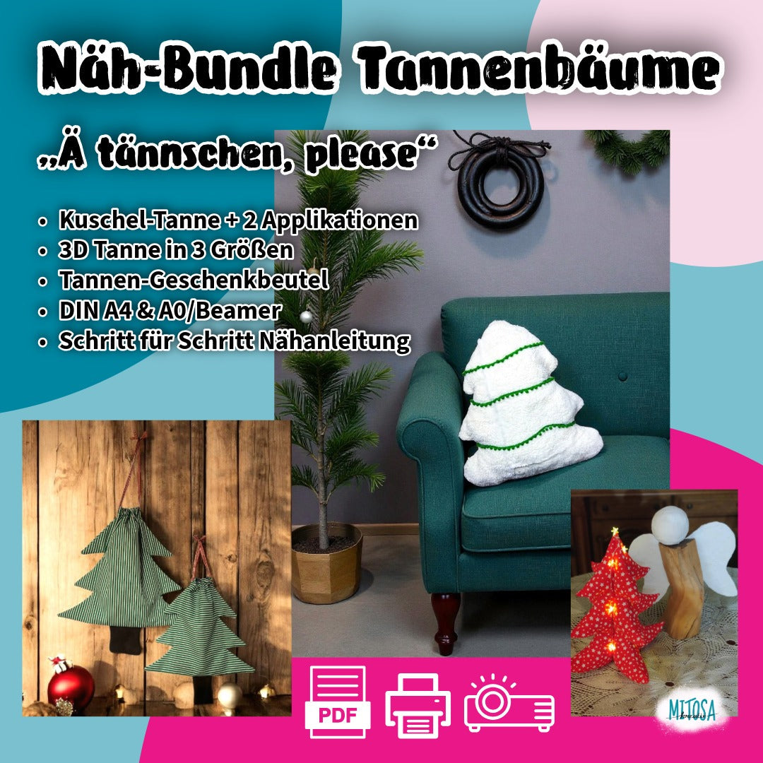 Tannenwald-Nähbundle – Titelbild des Näh-Bundles Tannenbäume mit Kuschel-Tanne, 3D-Tanne und Geschenkbeutel