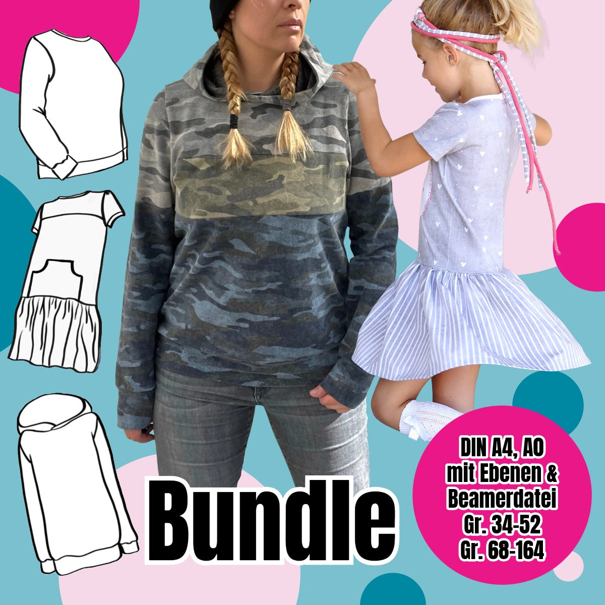 Lottchen Bundle – Schnittmuster Miss Lottchen Damen & Lottchen Kinder Gr. 34–52 & 68–164 – Titelbild