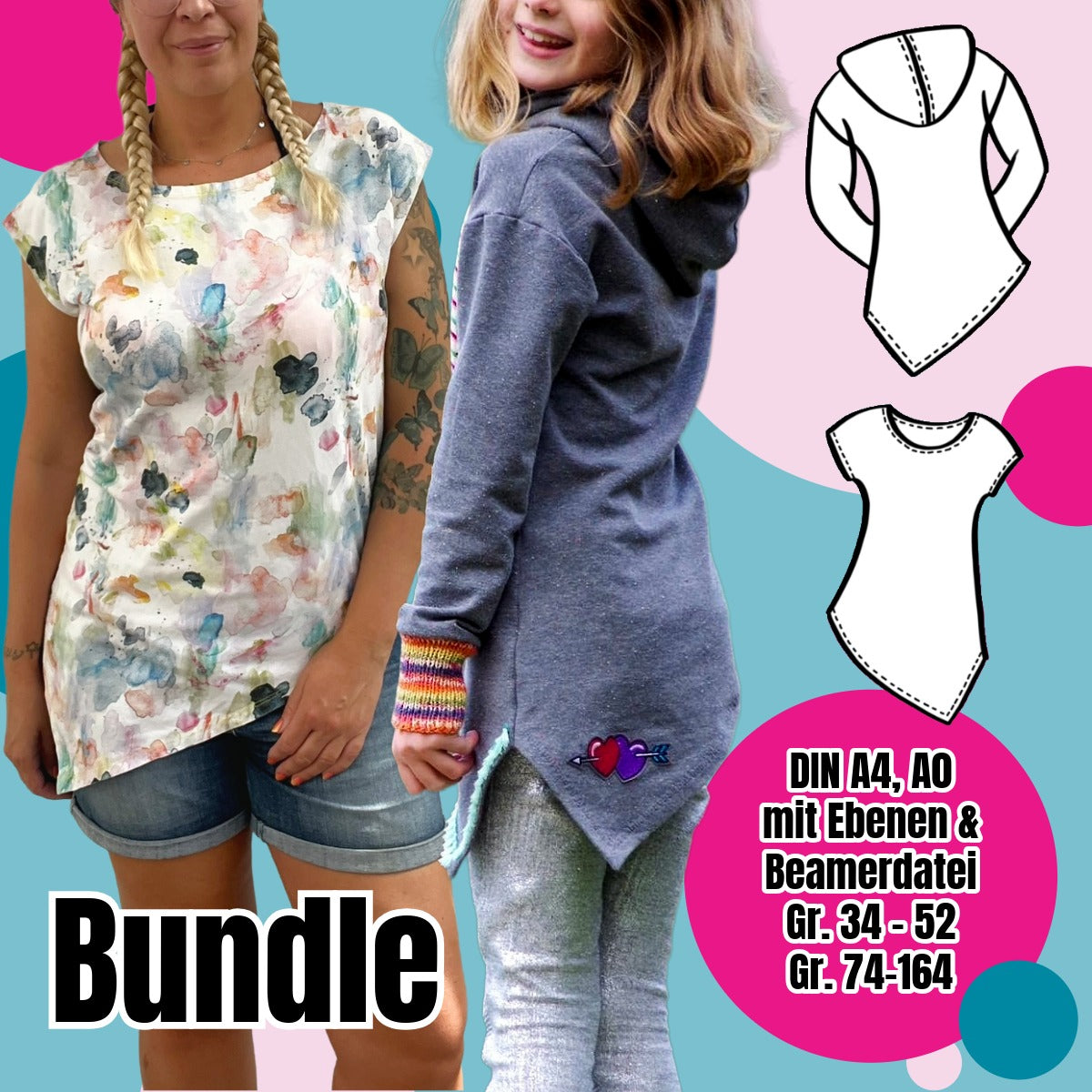 One Tip Shirt Bundle – Schnittmuster Shirt & Hoodie Damen & Kinder Gr. 34–52 & 74–164 – Titelbild
