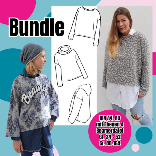 Oversized Pulli Bundle – Schnittmuster Pulli & Hoodie Damen & Kinder Gr. 34–52 & 80–164 – Titelbild