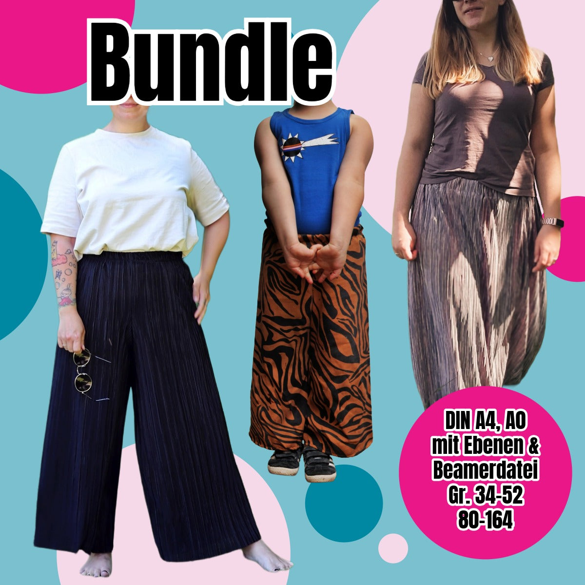 Plisseehose & Plisseerock Bundle – Schnittmuster Damen & Mädchen Gr. 34–52 & 80–164 – Titelbild