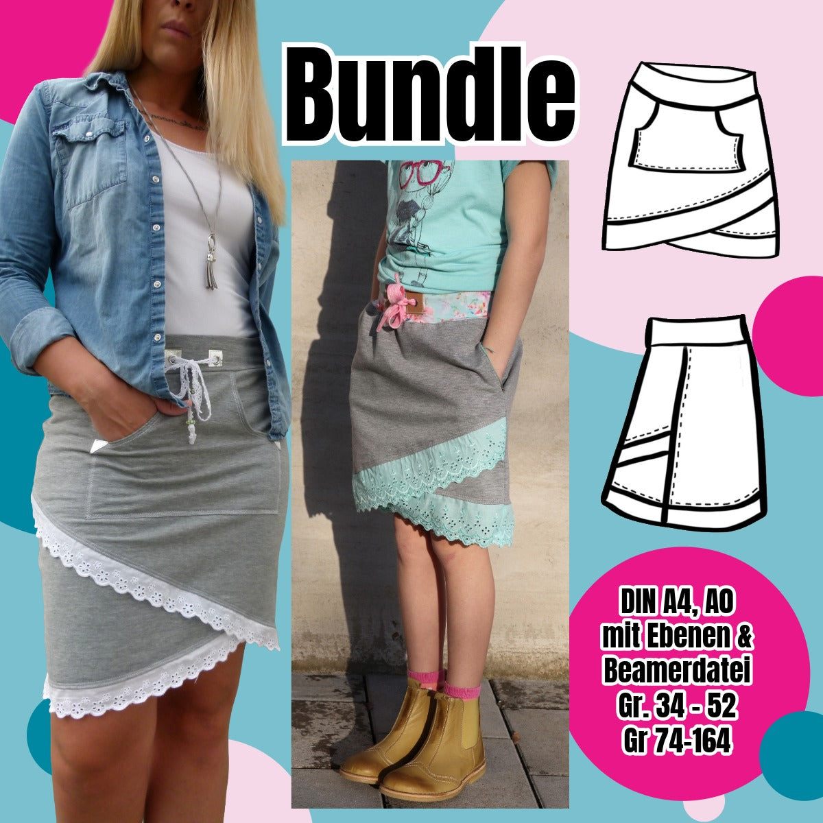 Shabby Skirt Bundle – Schnittmuster Rock Damen & Mädchen Gr. 34–52 & 74–164 – Titelbild
