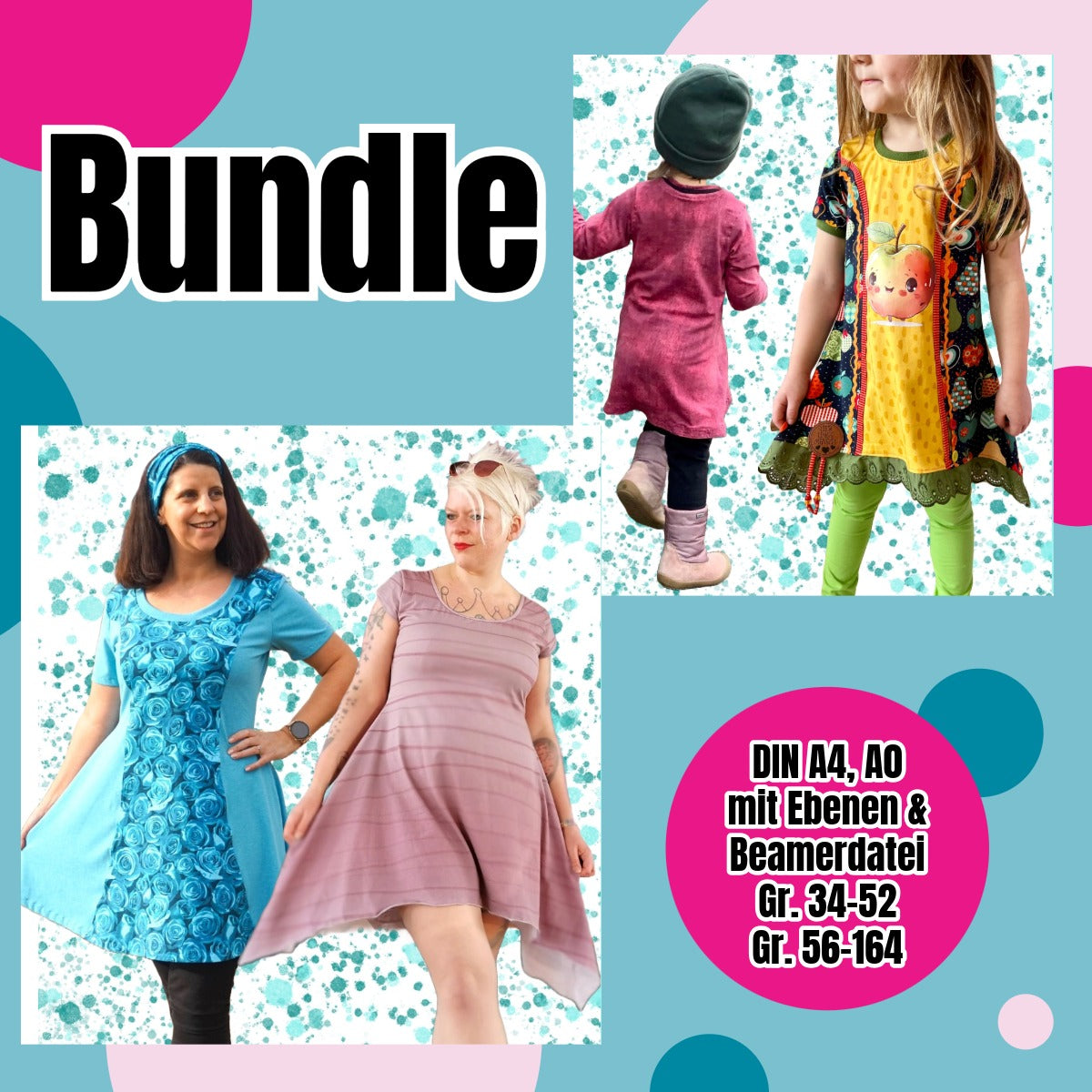 Sweet Tunika Bundle – Schnittmuster Shirt & Tunika Damen & Mädchen Gr. 34–52 & 56–164 – Titelbild