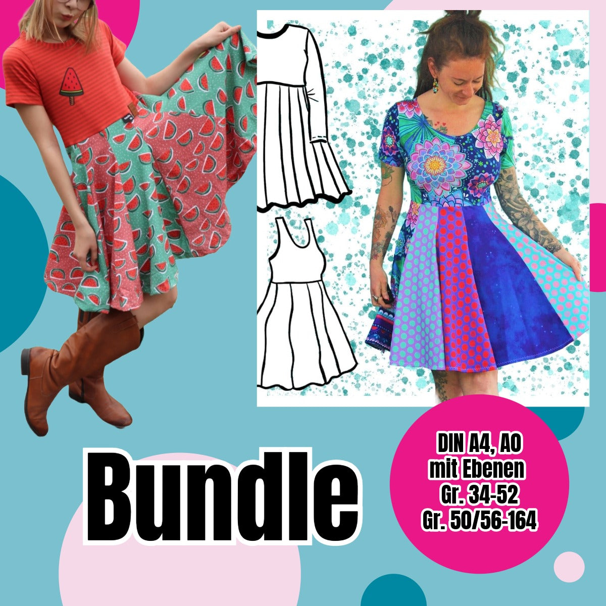 Wunderkleid Bundle – Schnittmuster Drehkleid Damen & Mädchen Gr. 34–52 & 50/56–164 – Titelbild