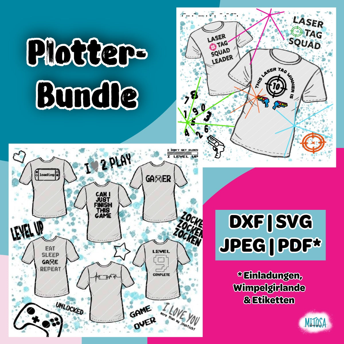 Zocker-Party Bundle – Plotterdateien Gaming & Laser Tag Party für den Kindergeburtstag – Titelbild