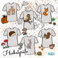 Herbstgrüße Plotterdatei – Titelbild mit den Motiven Rehpaar, Eule, Fuchs, Igel, Feldhase und Eichhörnchen auf Shirts, dazu Kürbis, Fliegenpilze, Herbstblätter, Nüsse und Schnecke