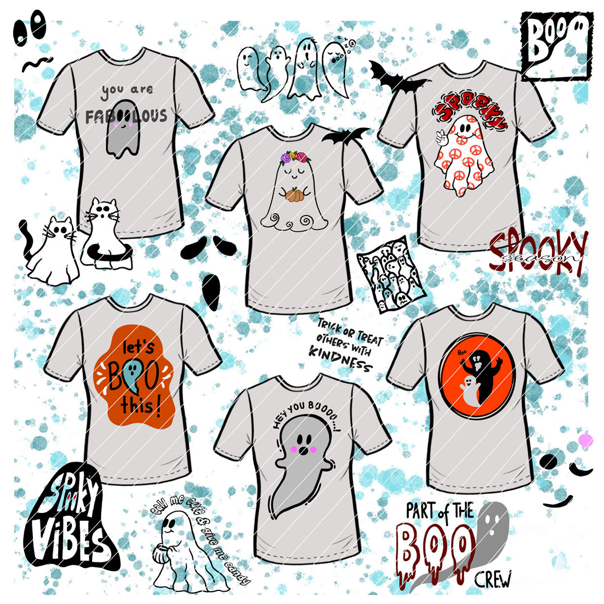 Plotterdatei Spooky Ghosts – Übersicht aller Halloween-Motive mit Geistern, Geisterkatzen, Fledermäusen und frechen Sprüchen