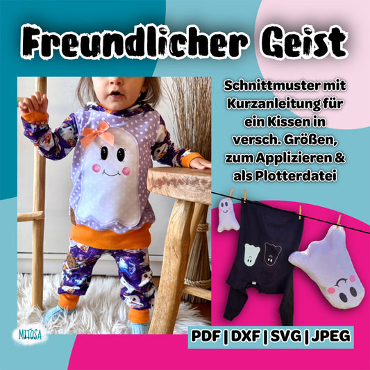 Freundlicher Geist – Schnittmuster für ein Geisterkissen in mehreren Größen, Applikationsvorlage und Plotterdatei im Überblick