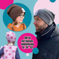 Beanie Bernie – Titelbild: Freebook-Collage mit Beanies an Kind, Mann und Mädchen, dazu Hinweis DIN A4 mit Ebenen, Kopfumfang Gr. 34–62