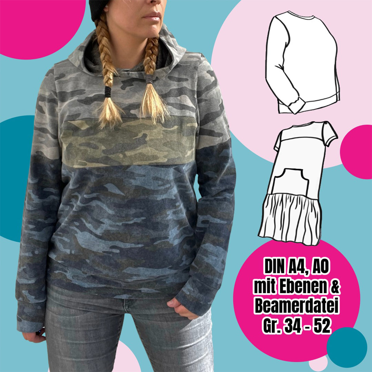 Miss Lottchen – Schnittmuster Damen Pulli, Shirt, Hoodie & Kleid Gr. 34–52 – Titelbild